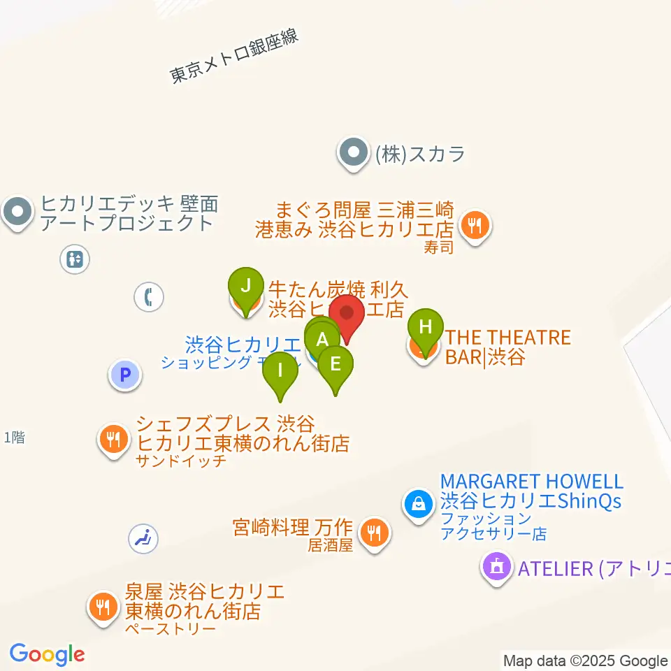 渋谷ヒカリエホール周辺のファミレス・ファーストフード一覧地図