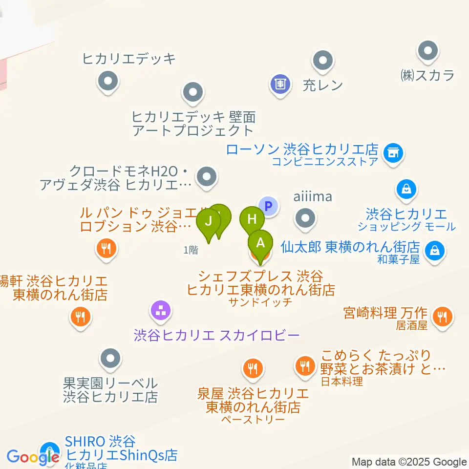 渋谷ヒカリエ 8/(ハチ)周辺のファミレス・ファーストフード一覧地図