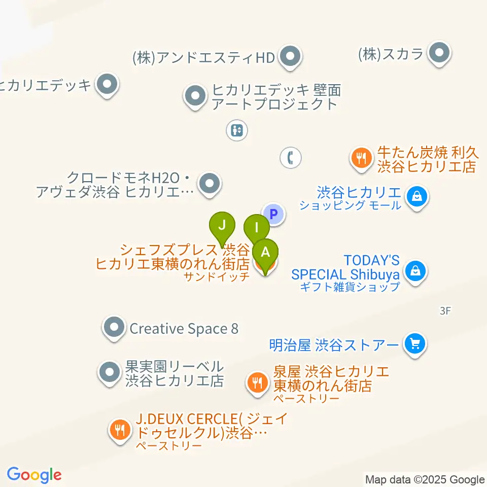 渋谷ヒカリエ 8/（ハチ）周辺のファミレス・ファーストフード一覧地図