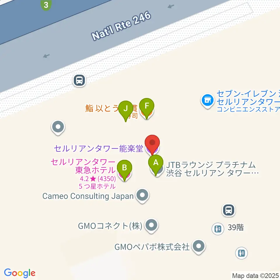 セルリアンタワー能楽堂周辺のファミレス・ファーストフード一覧地図