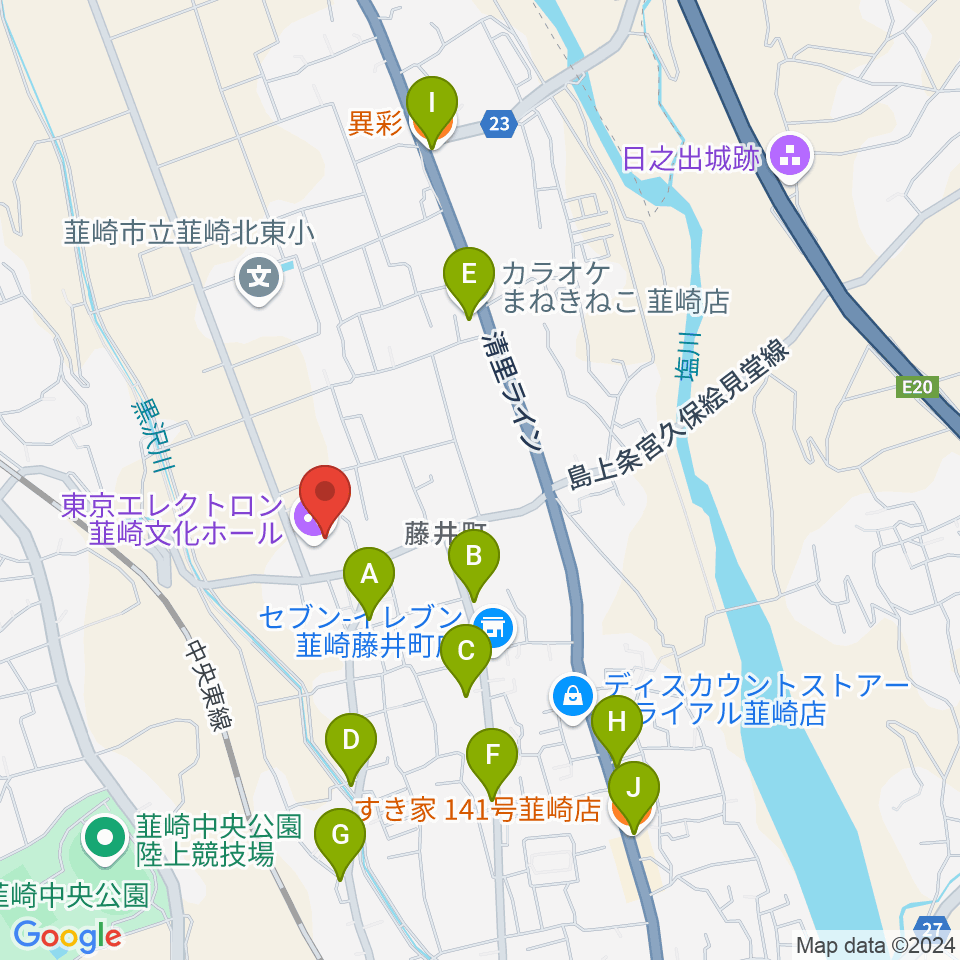 東京エレクトロン韮崎文化ホール周辺のファミレス・ファーストフード一覧地図