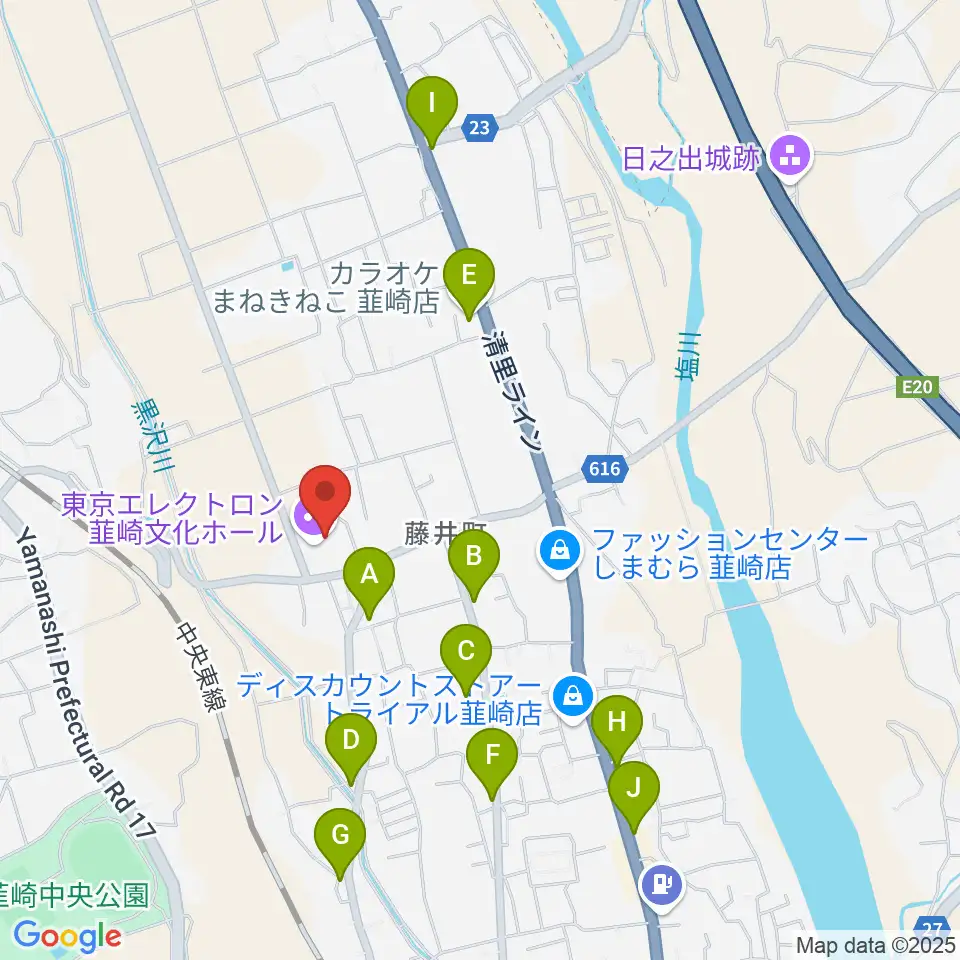 東京エレクトロン韮崎文化ホール周辺のファミレス・ファーストフード一覧地図
