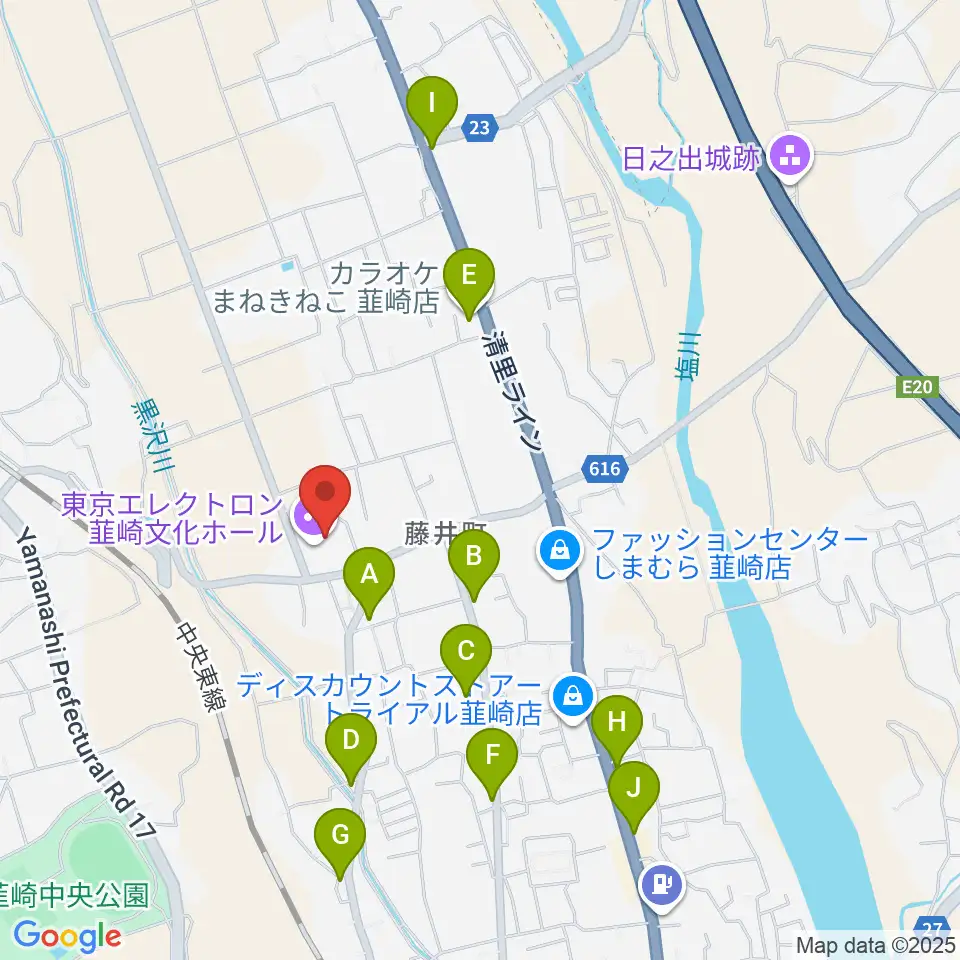 東京エレクトロン韮崎文化ホール周辺のファミレス・ファーストフード一覧地図