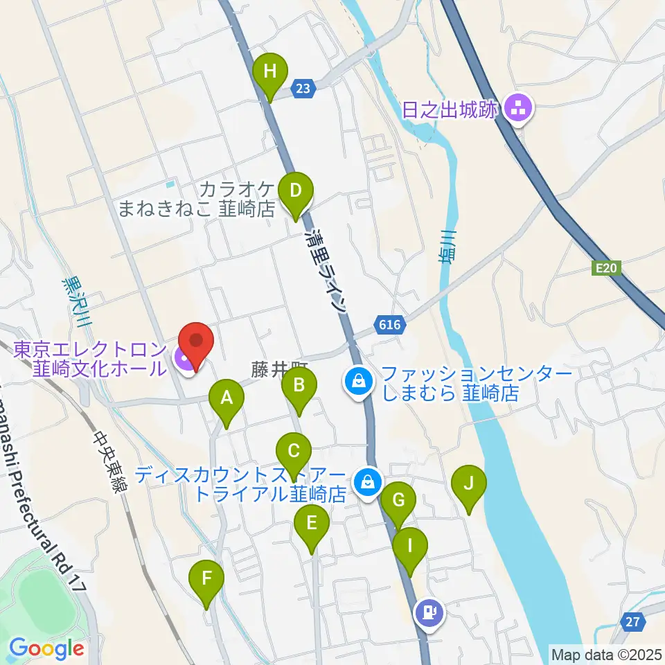 東京エレクトロン韮崎文化ホール周辺のファミレス・ファーストフード一覧地図