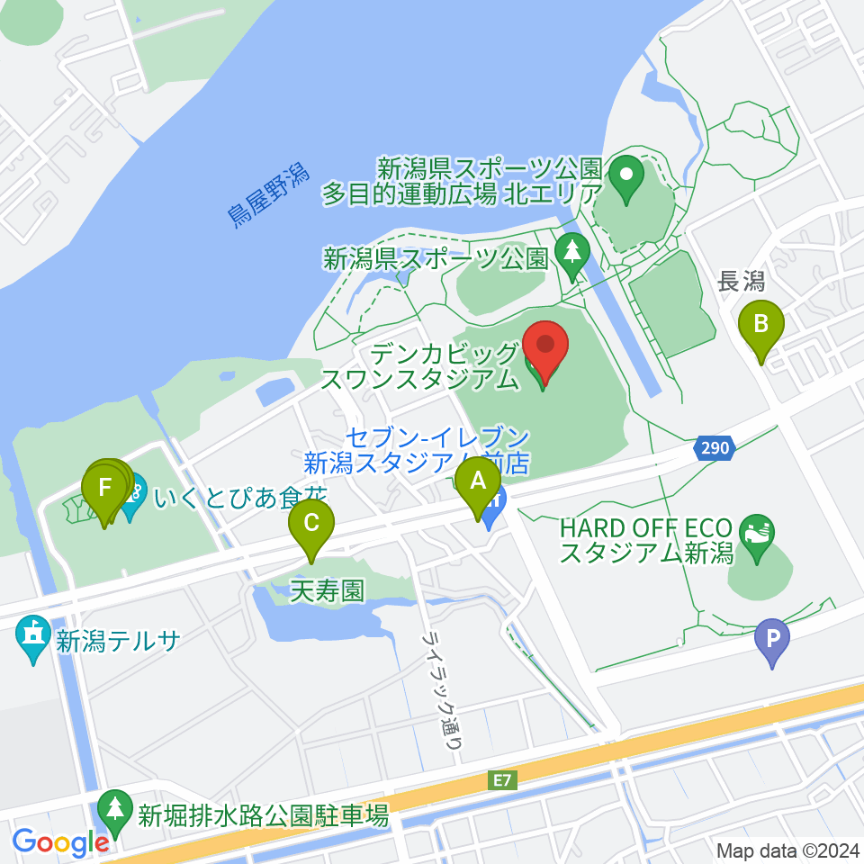 デンカビッグスワンスタジアム周辺のファミレス・ファーストフード一覧地図