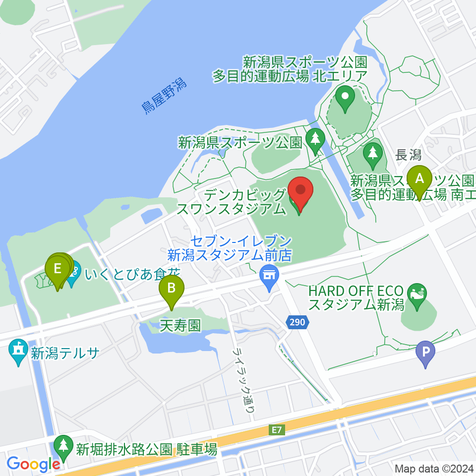 デンカビッグスワンスタジアム周辺のファミレス・ファーストフード一覧地図