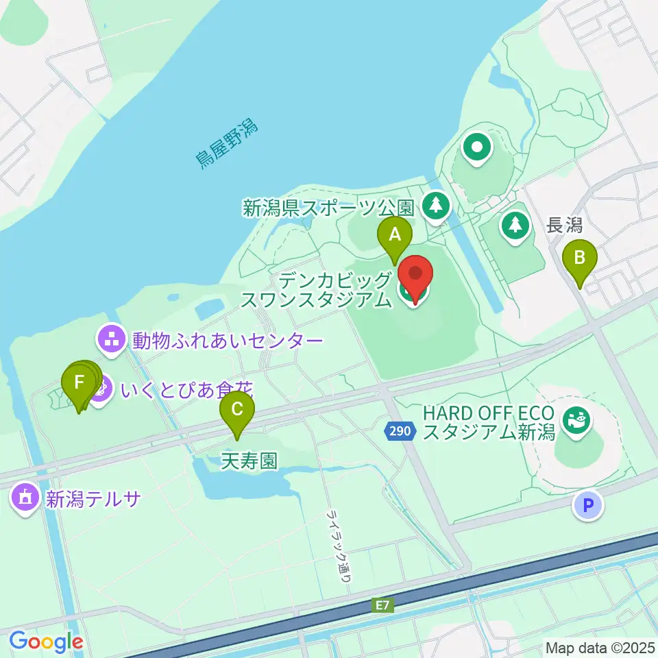 デンカビッグスワンスタジアム周辺のファミレス・ファーストフード一覧地図