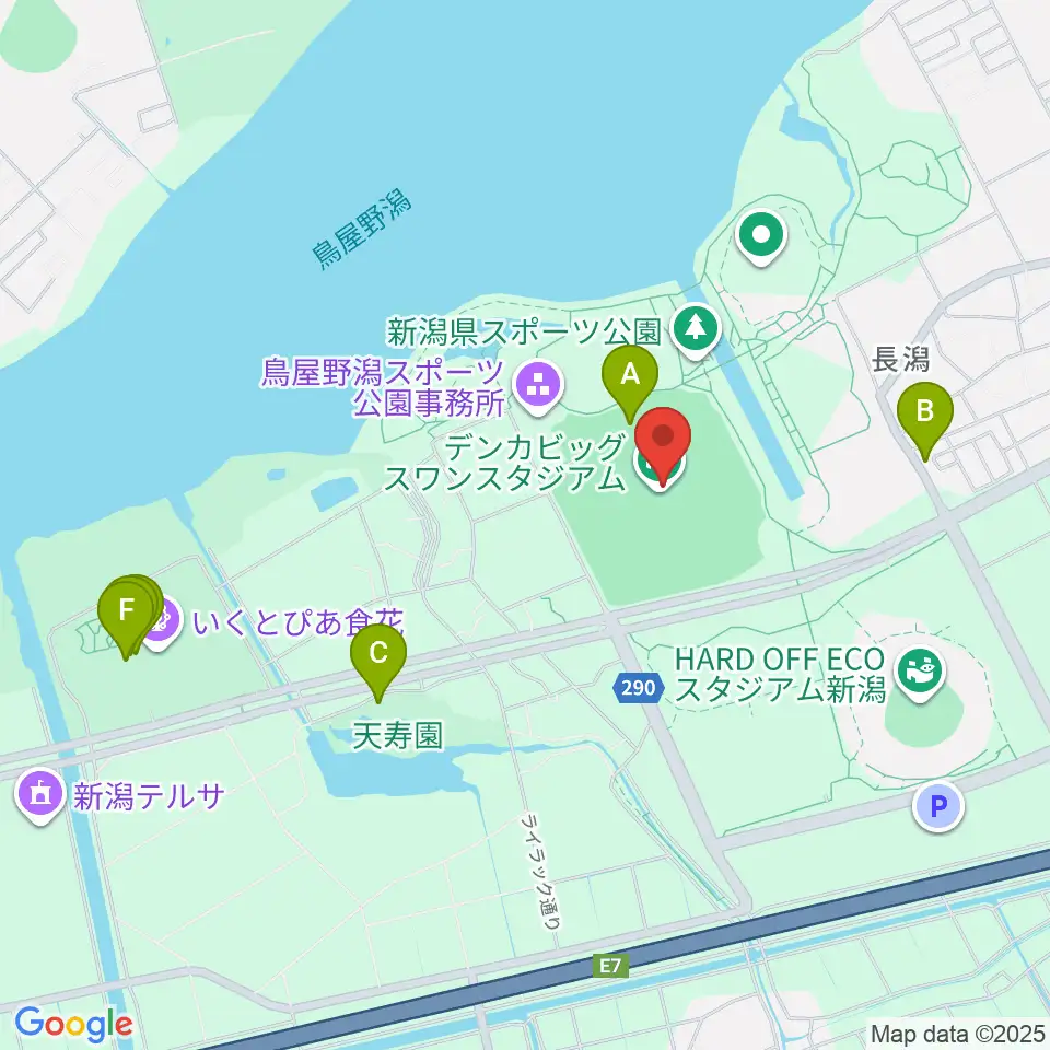 デンカビッグスワンスタジアム周辺のファミレス・ファーストフード一覧地図