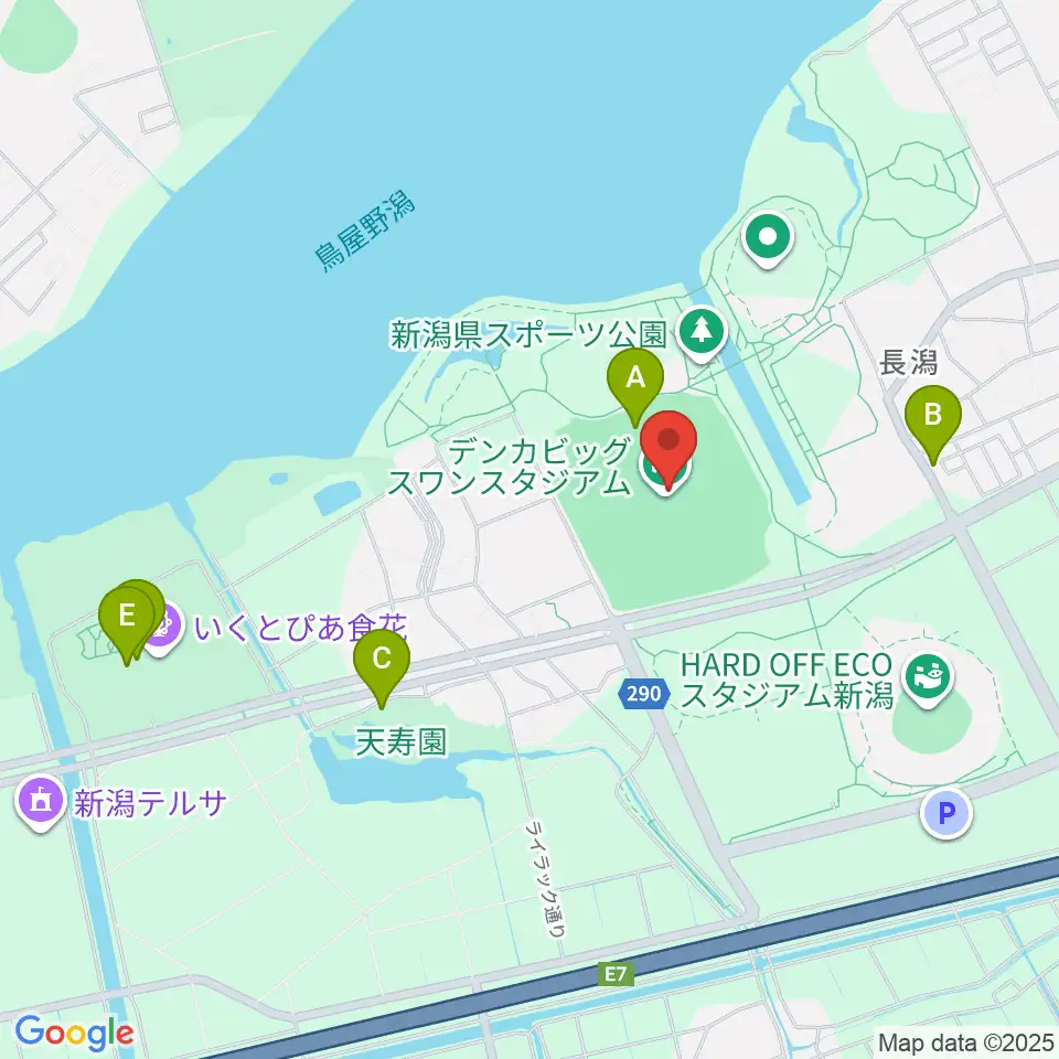 デンカビッグスワンスタジアム周辺のファミレス・ファーストフード一覧地図