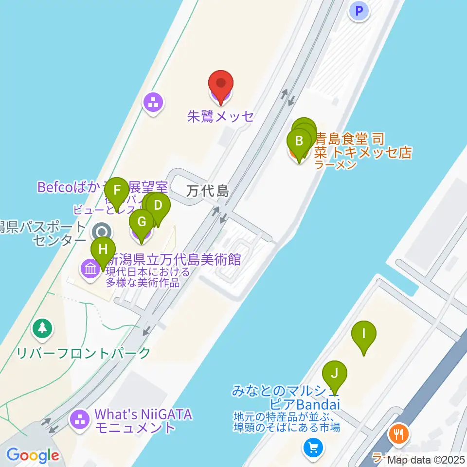 朱鷺メッセ周辺のファミレス・ファーストフード一覧地図