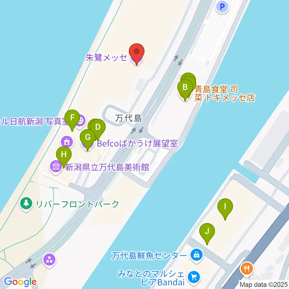朱鷺メッセ周辺のファミレス・ファーストフード一覧地図