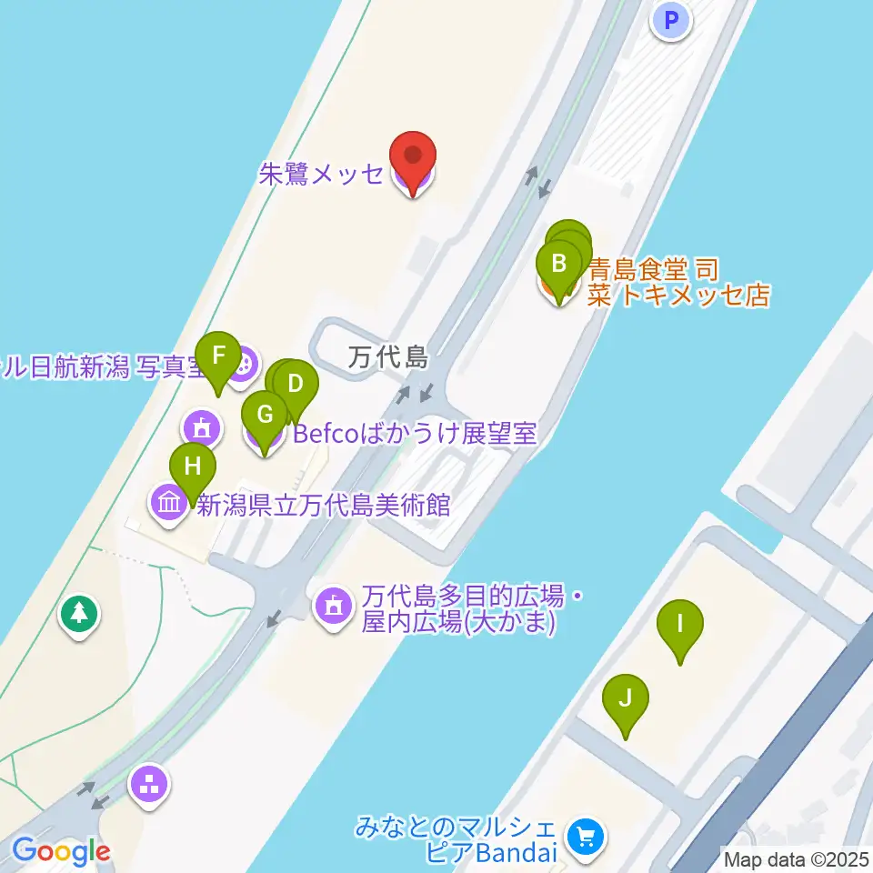 朱鷺メッセ周辺のファミレス・ファーストフード一覧地図