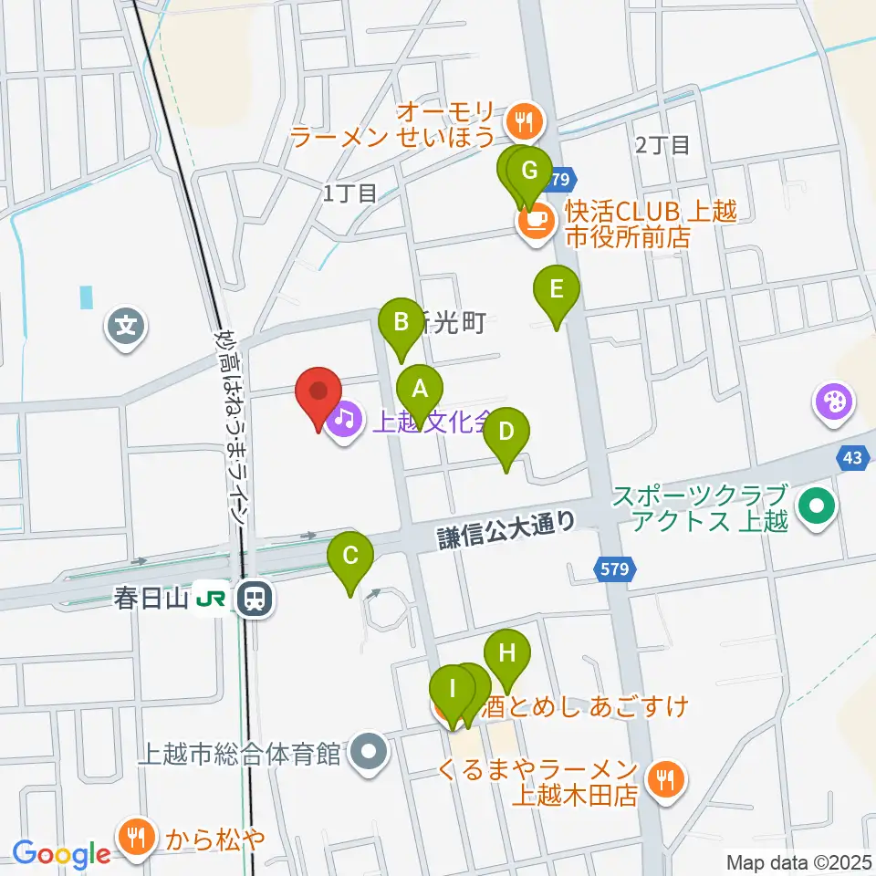 上越文化会館周辺のファミレス・ファーストフード一覧地図