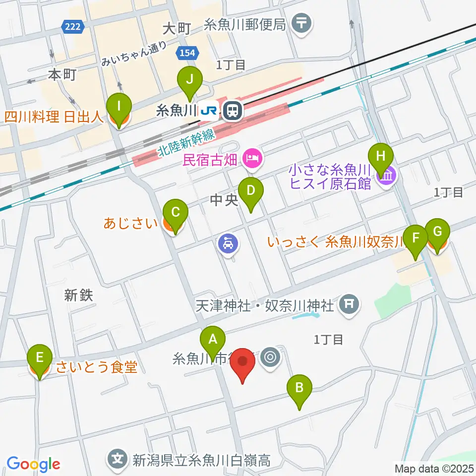 糸魚川市民会館周辺のファミレス・ファーストフード一覧地図