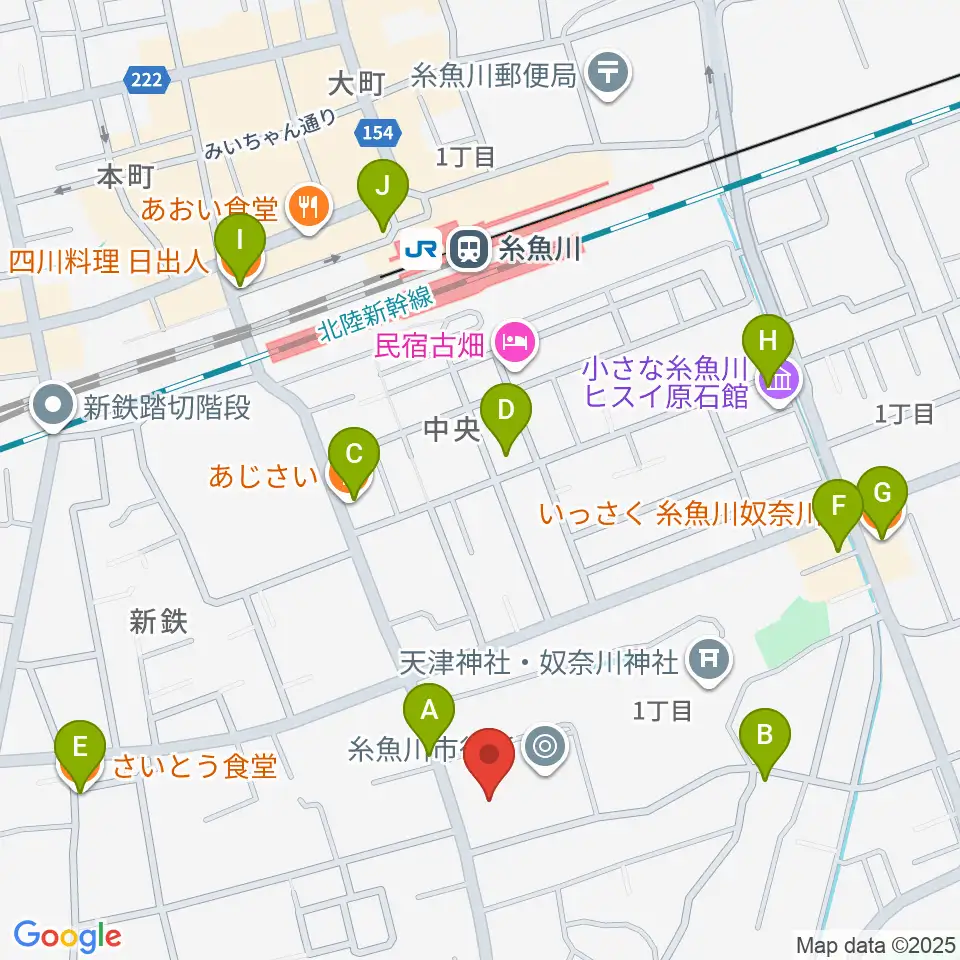糸魚川市民会館周辺のファミレス・ファーストフード一覧地図