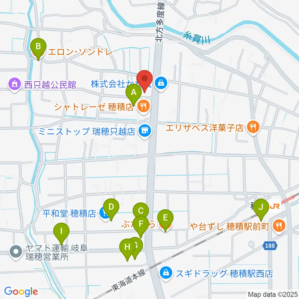 川瀬ギター教室周辺のファミレス・ファーストフード一覧地図