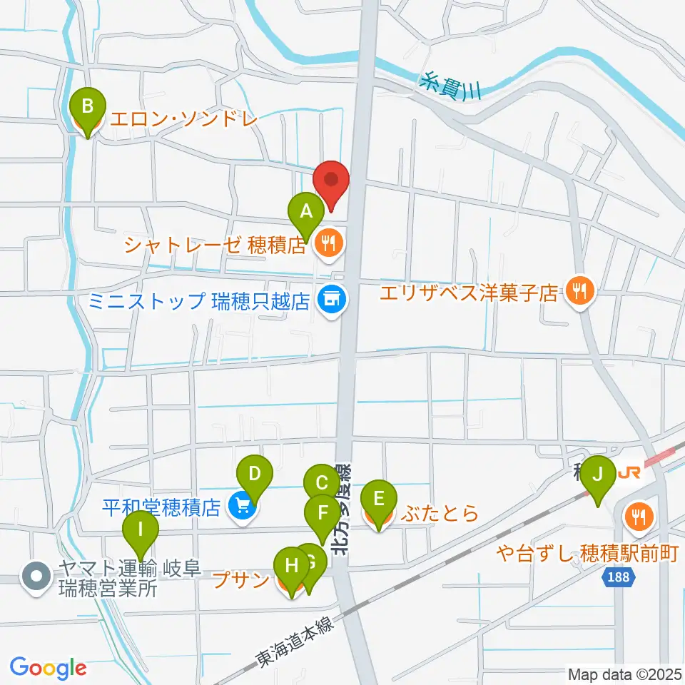 川瀬ギター教室周辺のファミレス・ファーストフード一覧地図