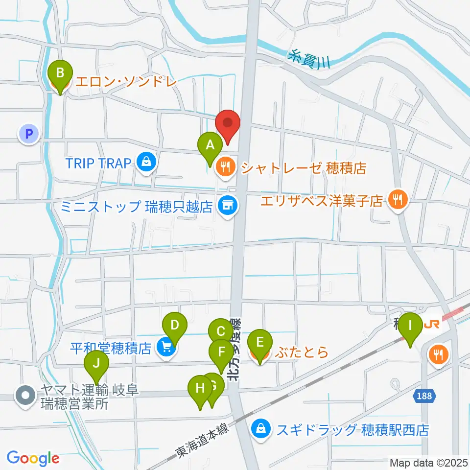 川瀬ギター教室周辺のファミレス・ファーストフード一覧地図