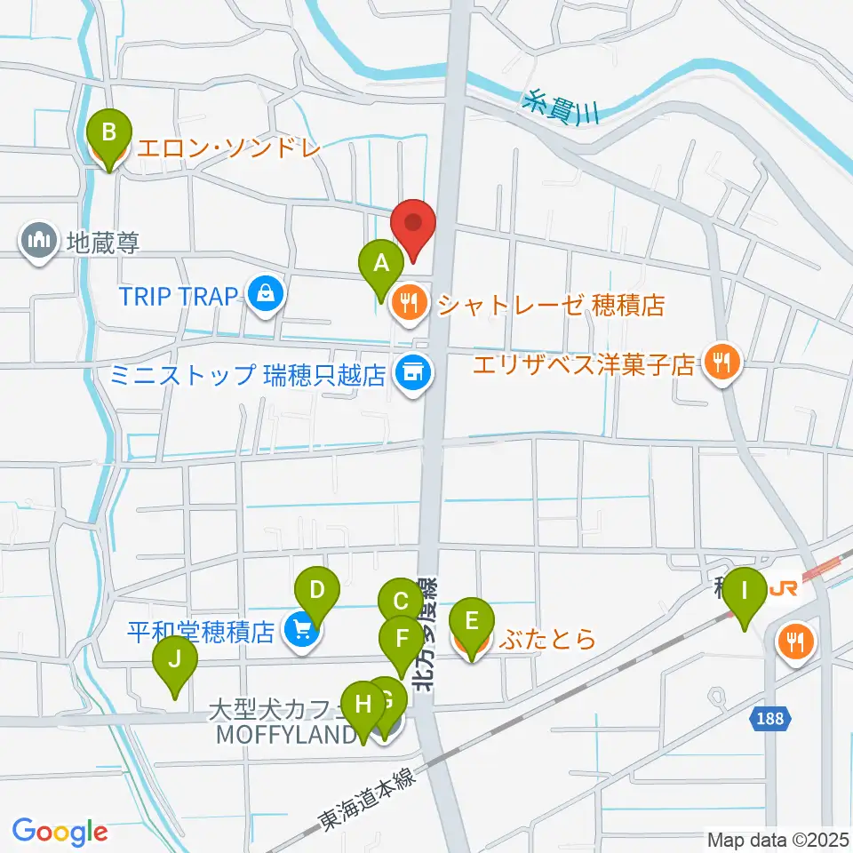 川瀬ギター教室周辺のファミレス・ファーストフード一覧地図