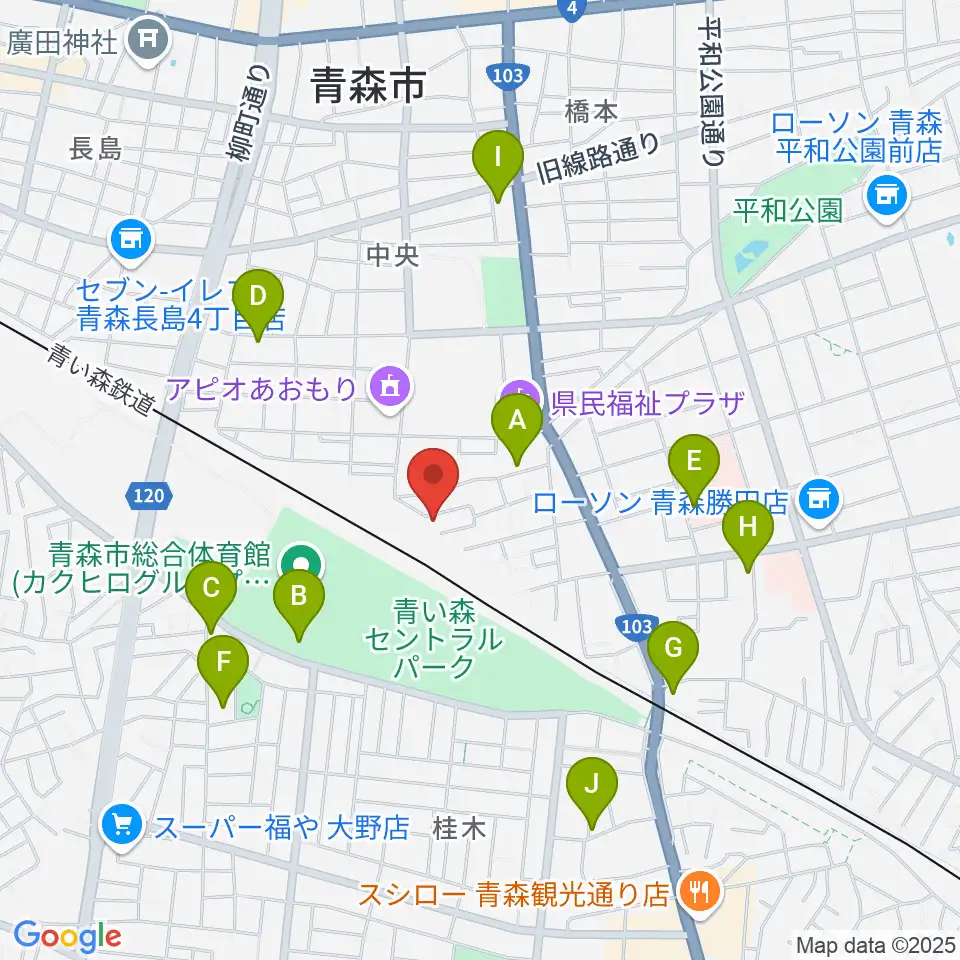 ティーズエレキギタークリニック青森周辺のファミレス・ファーストフード一覧地図