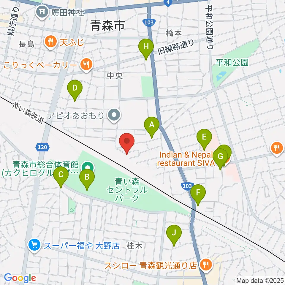 ティーズエレキギタークリニック青森周辺のファミレス・ファーストフード一覧地図