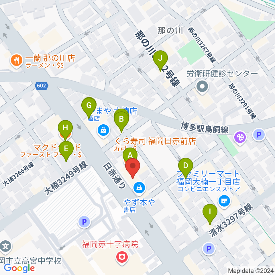 ピアノ百貨福岡店周辺のファミレス・ファーストフード一覧地図