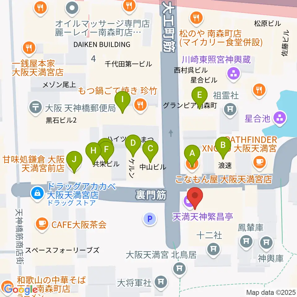 天満天神繁昌亭周辺のファミレス・ファーストフード一覧地図