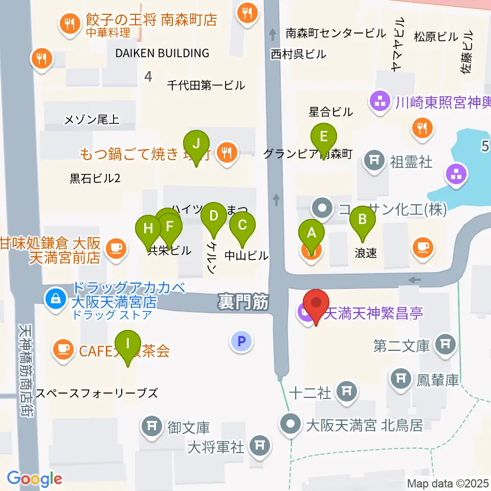 天満天神繁昌亭周辺のファミレス・ファーストフード一覧地図