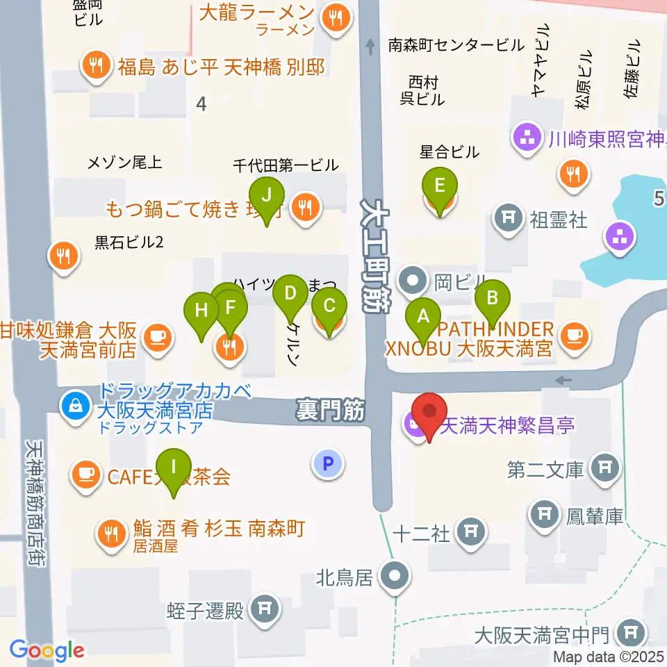 天満天神繁昌亭周辺のファミレス・ファーストフード一覧地図