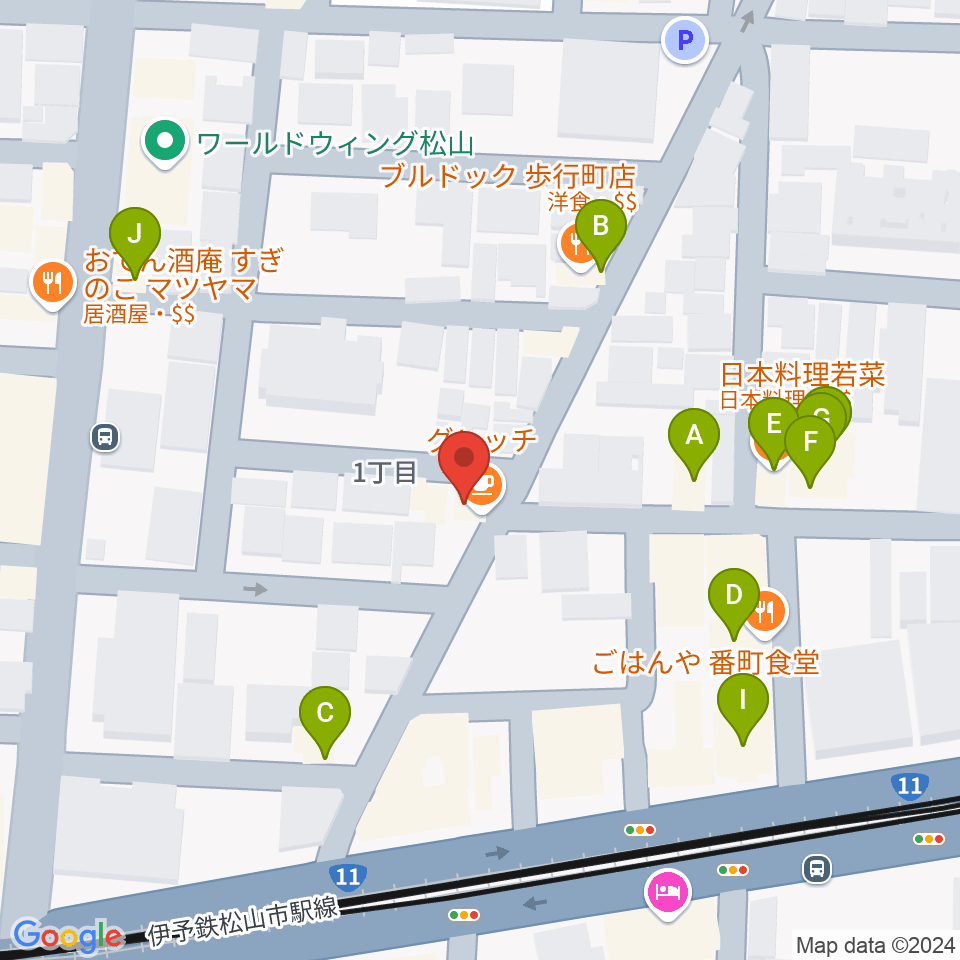 ジャズ イン グレッチ周辺のファミレス・ファーストフード一覧地図