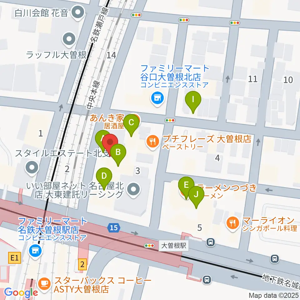 名古屋 新堀ギター音楽院 大曽根教室周辺のファミレス・ファーストフード一覧地図