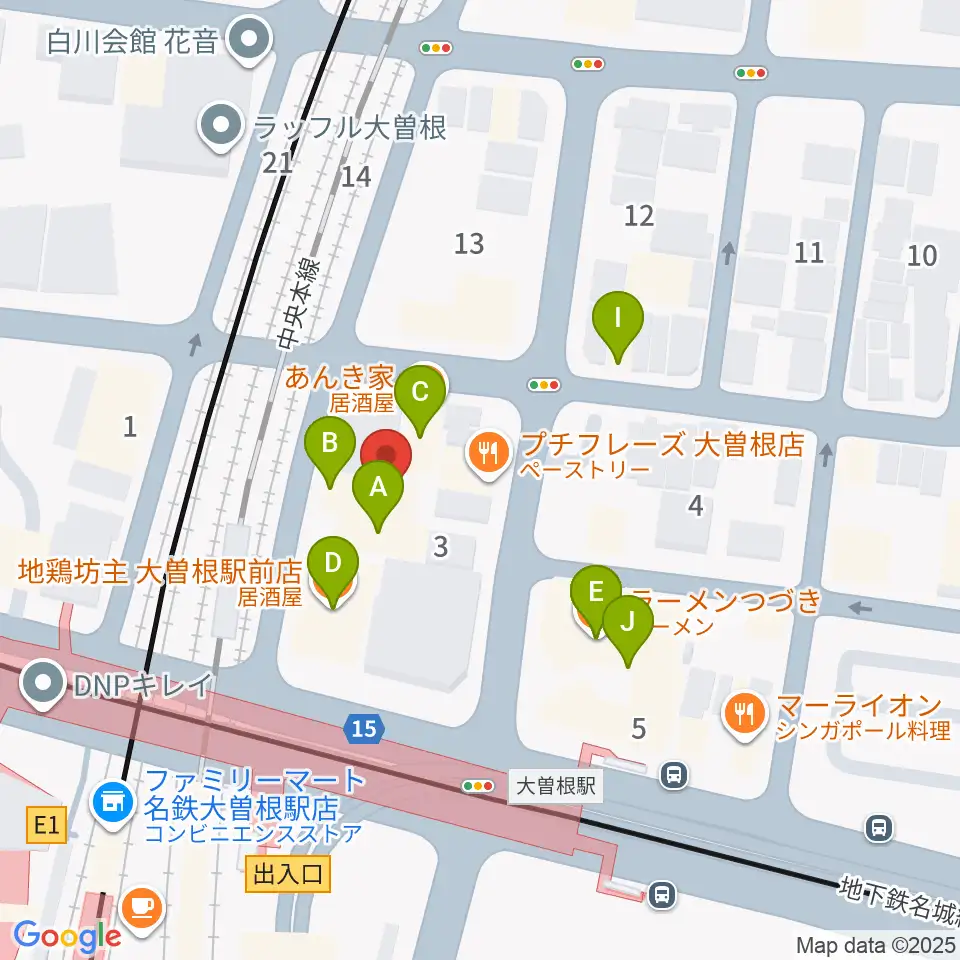 名古屋 新堀ギター音楽院 大曽根教室周辺のファミレス・ファーストフード一覧地図