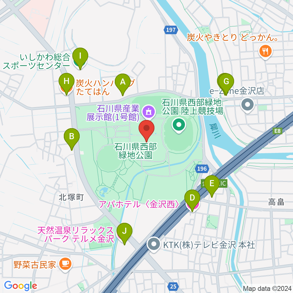 石川県産業展示館1・2・3号館周辺のファミレス・ファーストフード一覧地図