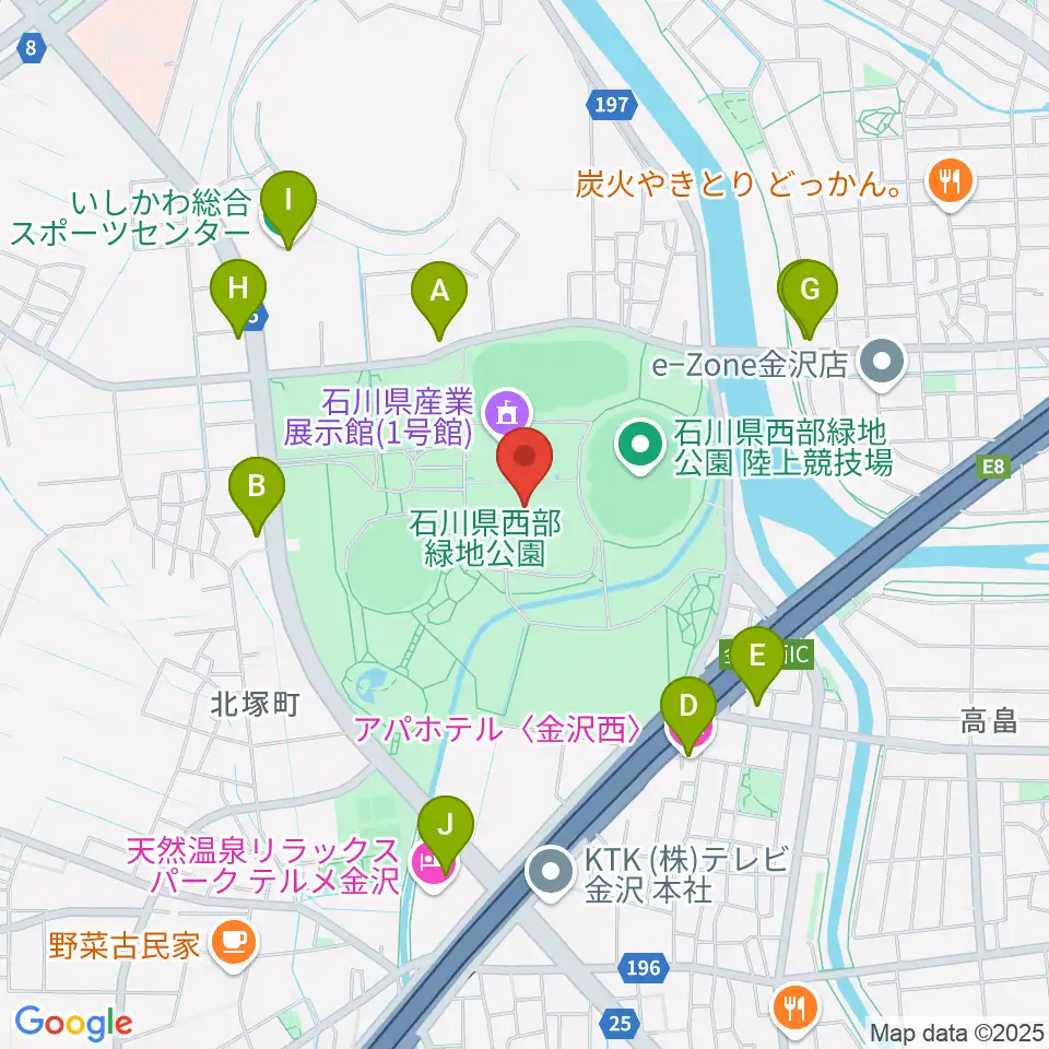 石川県産業展示館1・2・3号館周辺のファミレス・ファーストフード一覧地図