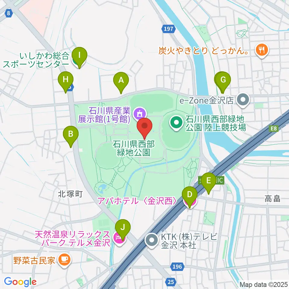 石川県産業展示館1・2・3号館周辺のファミレス・ファーストフード一覧地図
