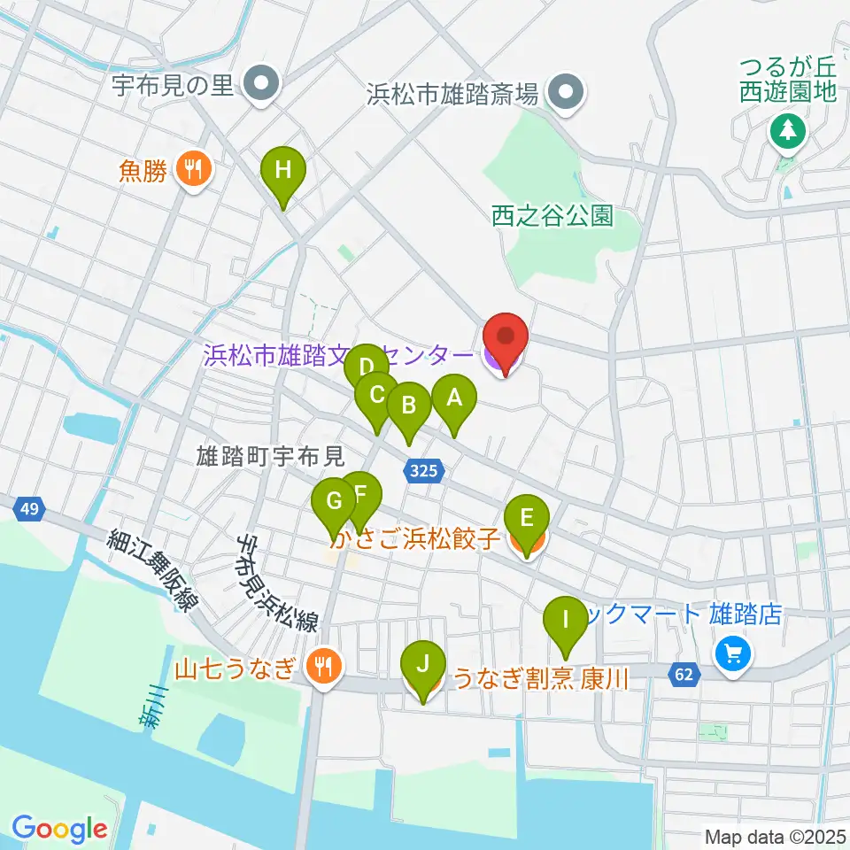 浜松市雄踏文化センター周辺のファミレス・ファーストフード一覧地図
