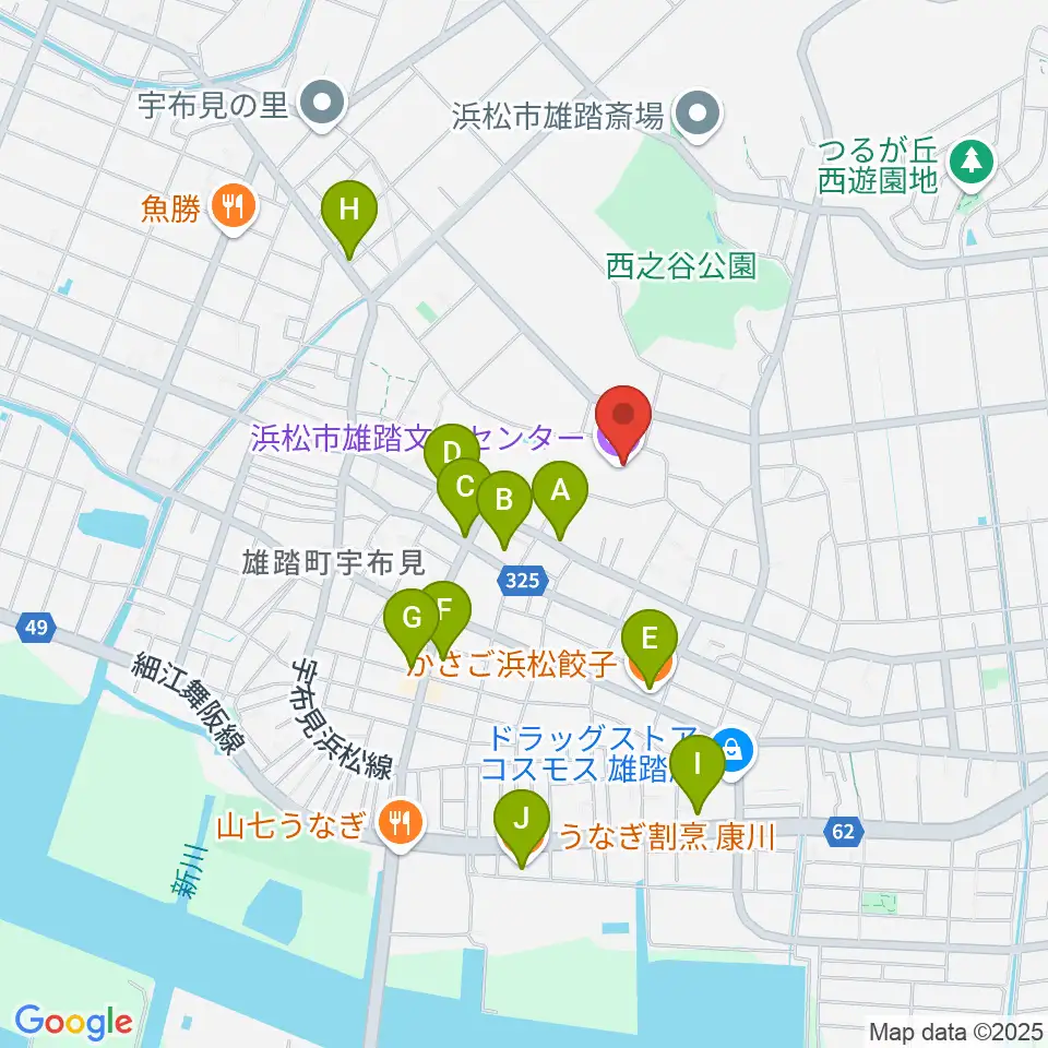浜松市雄踏文化センター周辺のファミレス・ファーストフード一覧地図