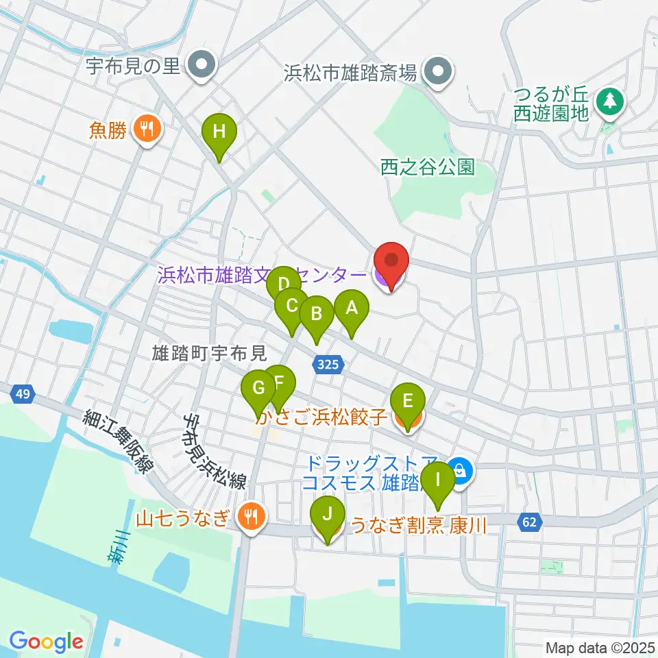 浜松市雄踏文化センター周辺のファミレス・ファーストフード一覧地図