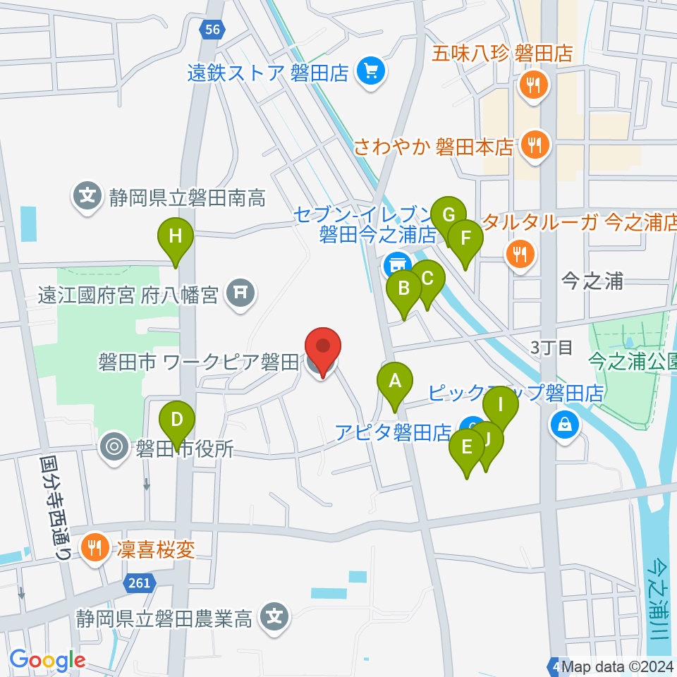 ワークピア磐田周辺のファミレス・ファーストフード一覧地図