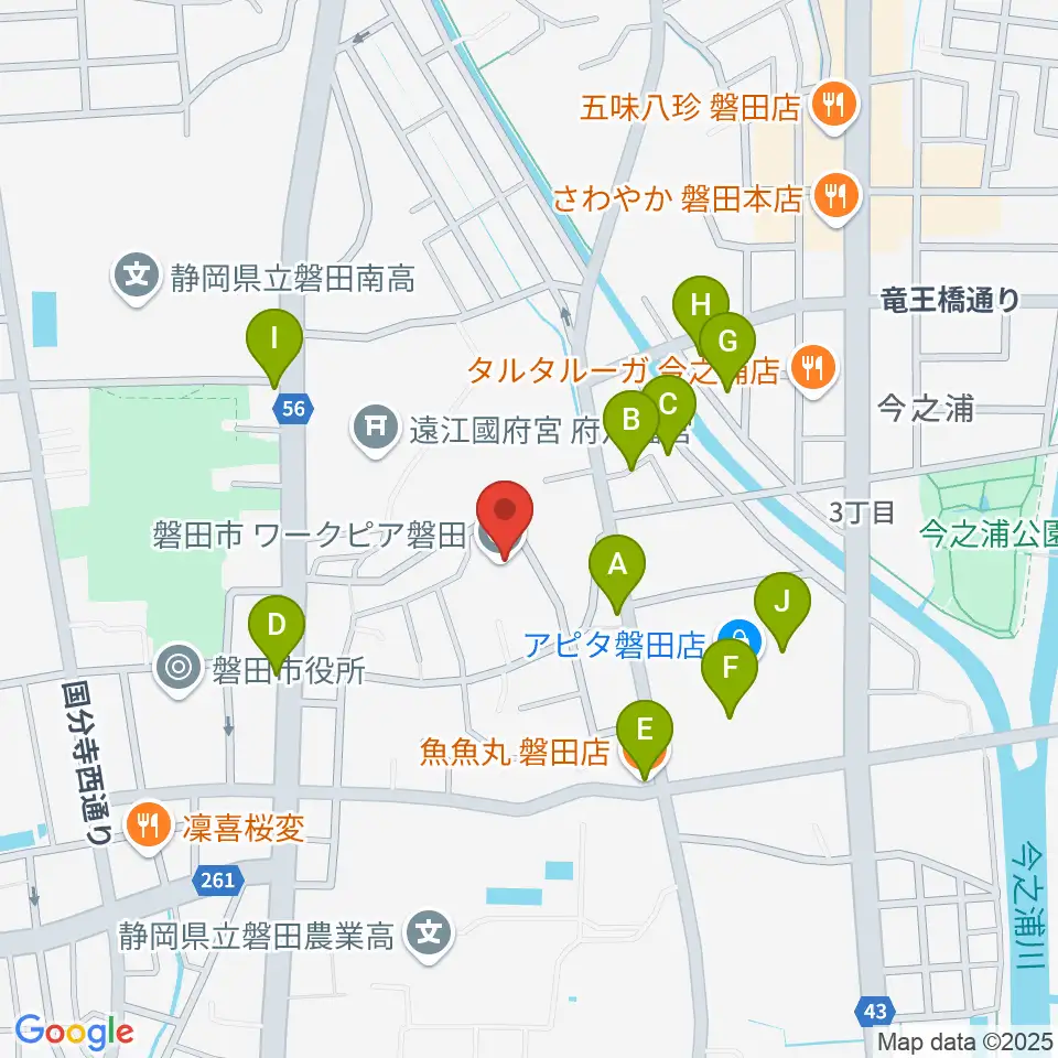 ワークピア磐田周辺のファミレス・ファーストフード一覧地図