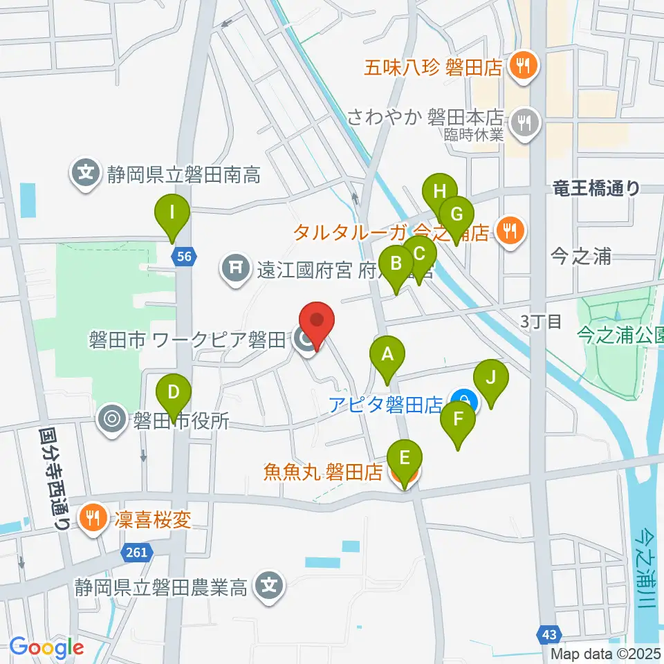 ワークピア磐田周辺のファミレス・ファーストフード一覧地図
