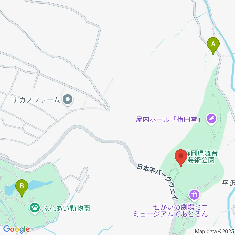 静岡県舞台芸術公園周辺のファミレス・ファーストフード一覧地図