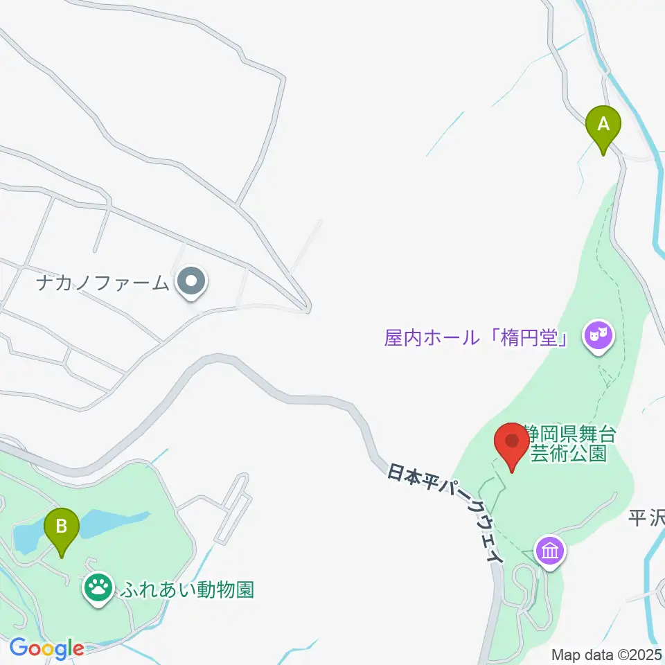 静岡県舞台芸術公園周辺のファミレス・ファーストフード一覧地図