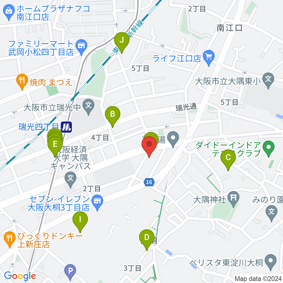 ギター工房 SHOJI周辺のファミレス・ファーストフード一覧地図