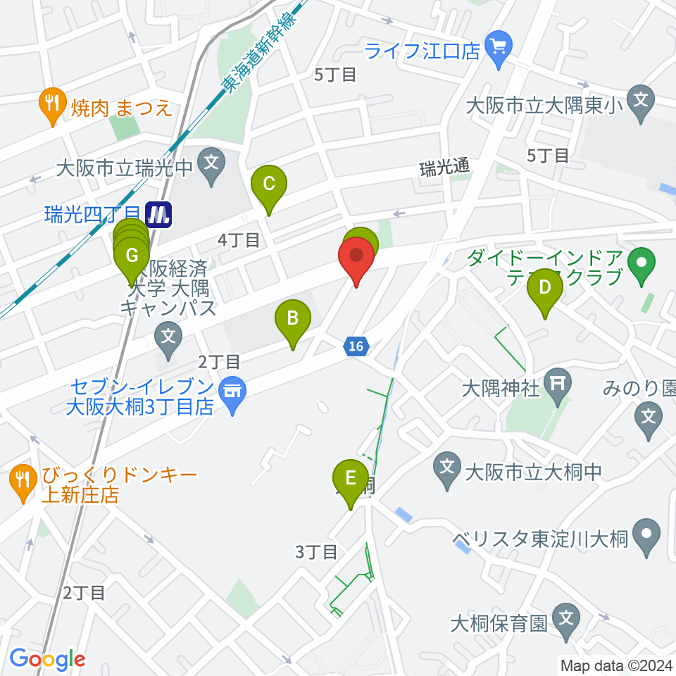 ギター工房 SHOJI周辺のファミレス・ファーストフード一覧地図