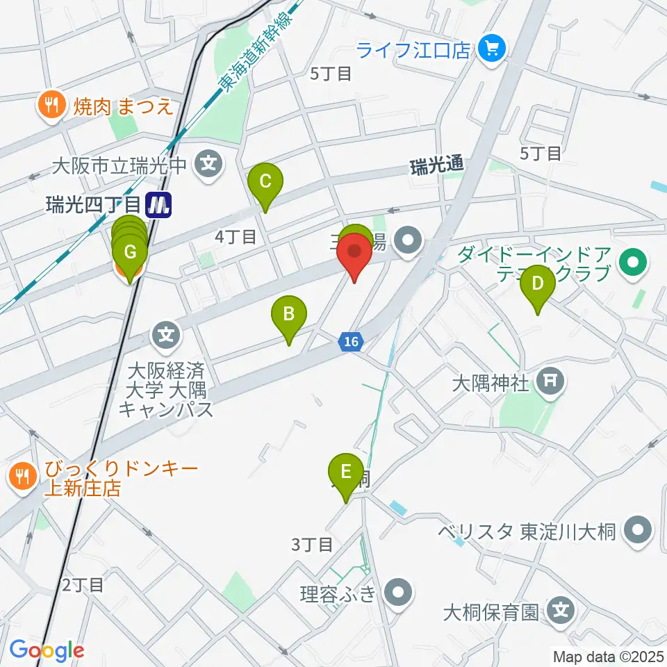 ギター工房 SHOJI周辺のファミレス・ファーストフード一覧地図