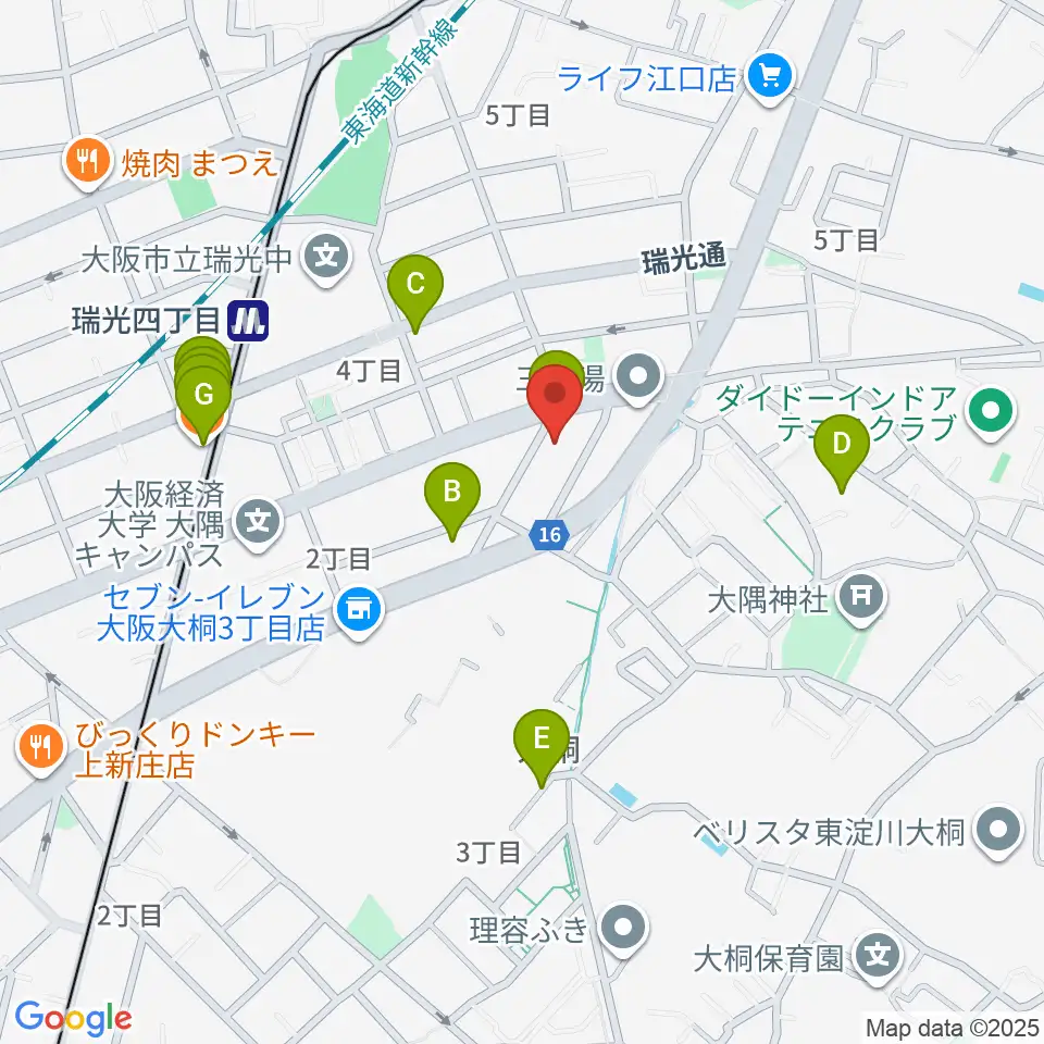 ギター工房 SHOJI周辺のファミレス・ファーストフード一覧地図