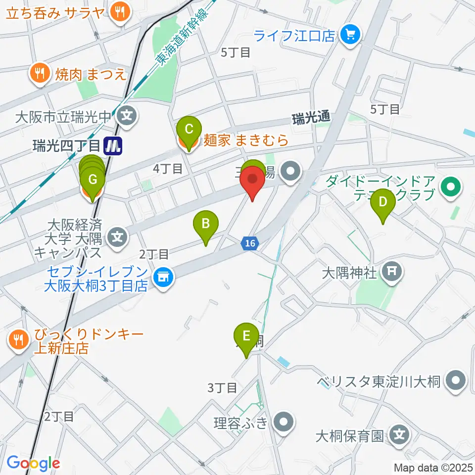 ギター工房 SHOJI周辺のファミレス・ファーストフード一覧地図