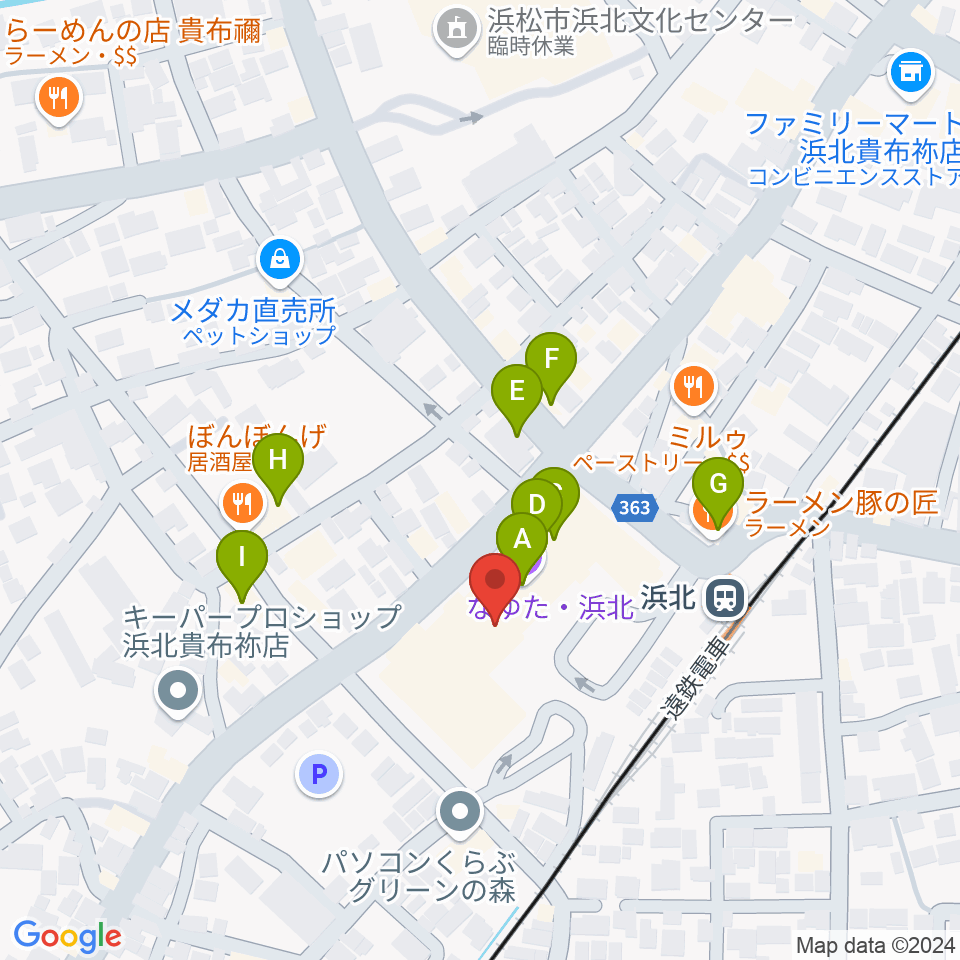 なゆた・浜北 なゆたホール周辺のファミレス・ファーストフード一覧地図