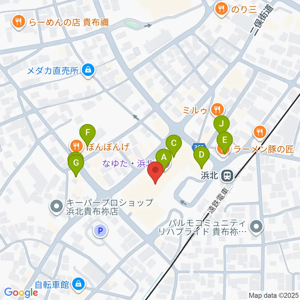 なゆた・浜北 なゆたホール周辺のファミレス・ファーストフード一覧地図